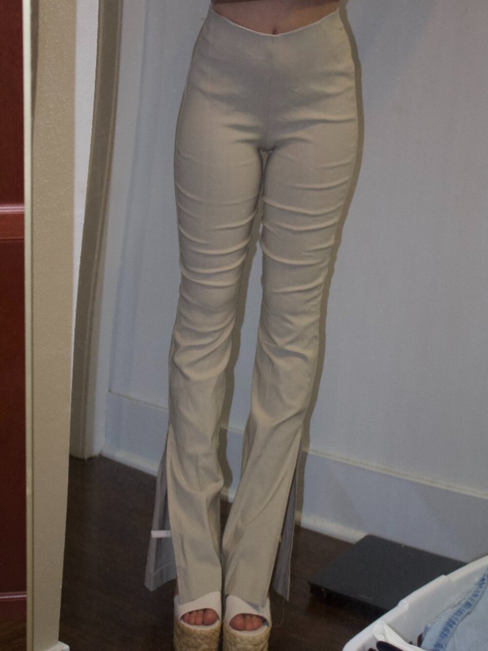 Abbeline XS Flared Stretchy Pants Ecru